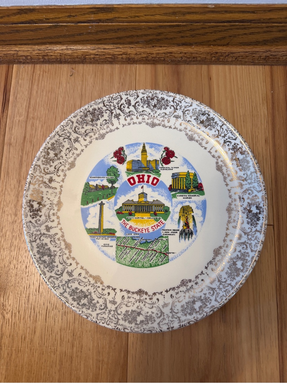 Ohio Souvenir Decorative Dinner Plate in White with Multicolor Center